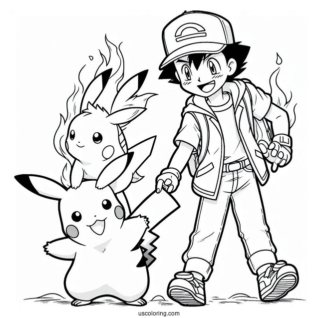 Detailed Coloring Page Of Ash And Pikachu
