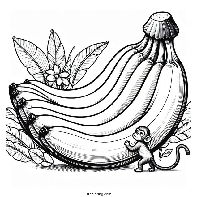 Massive Banana Coloring Page Beside A Small Monkey