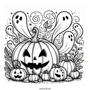 Pumpkin Coloring Page Of Ghosts Floating Out Of A Jack O Lantern