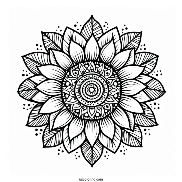 Coloring Mandala Sunflower For Adults