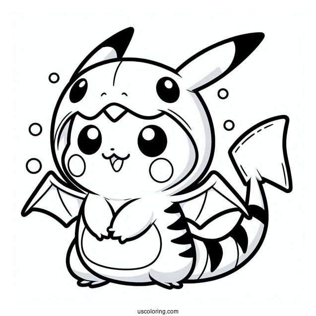 Kawaii Pikachu In Rayquaza Coloring Page Costume For Kids