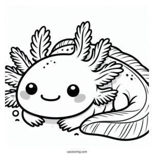 Baby Axolotl Coloring Page Lying Down For Kids