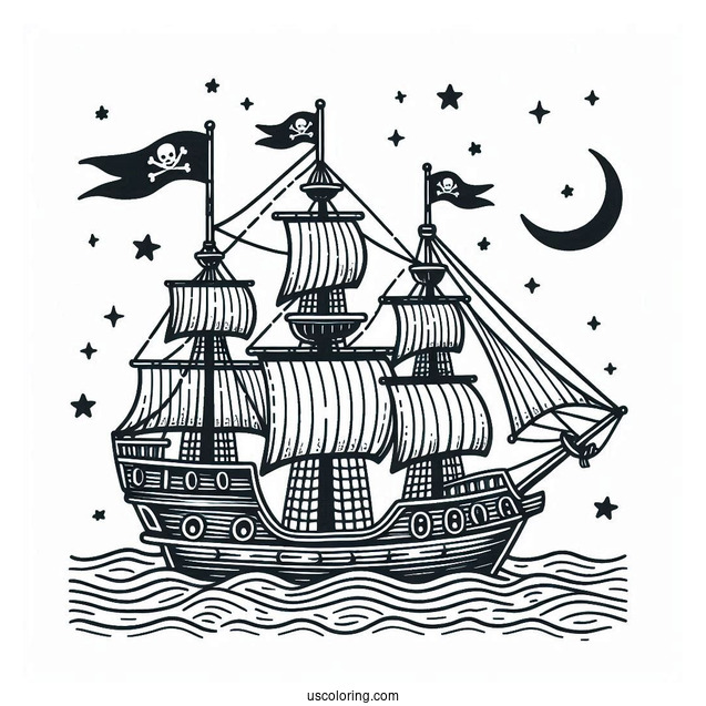 Easy Pirate Coloring Page Ship For Kids