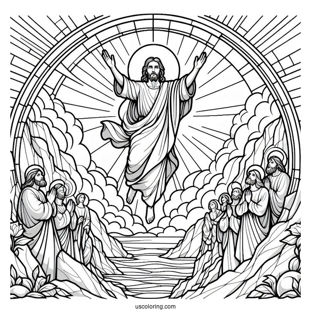 Jesus Coloring Page Ascending To Heaven Stained Glass