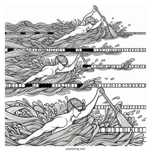 Swimming Coloring Page Of Children Holding Onto Lane Lines While Paddling Feet