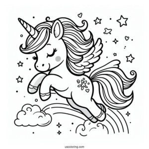 Cute Coloring Page Unicorn Leaping In The Air For Preschoolers