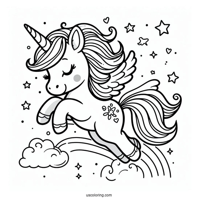 Cute Coloring Page Unicorn Leaping In The Air For Preschoolers