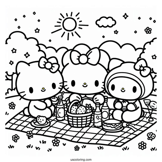 Sanrio Coloring Pages Of Friends At A Picnic