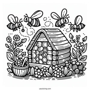 Simple Apiary Of Bee Coloring Page