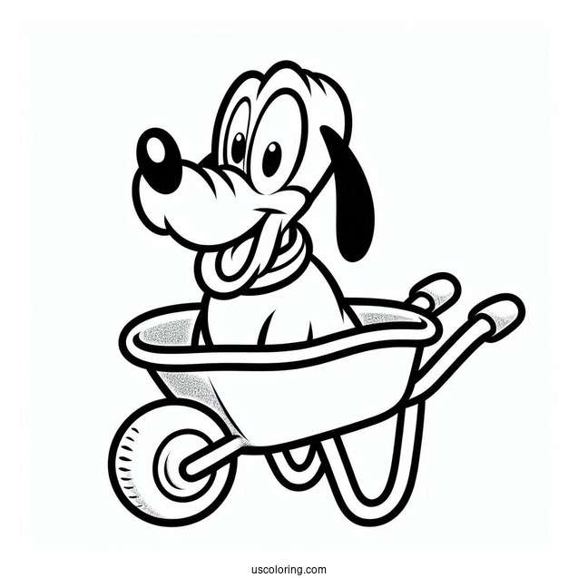 Simple Pluto Coloring Page In Wheelbarrow For Preschoolers