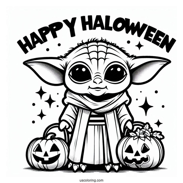 Happy Halloween Baby Yoda To Color