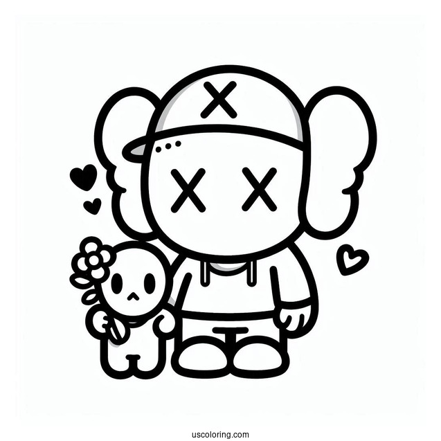 Simple KAWS Coloring Page Companion In Shirt For Preschoolers