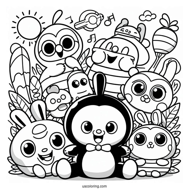 Pororo Coloring Page Of Petty, Crong, Harry, Tongtong, Eddy, Poby, Rody, And Loopy