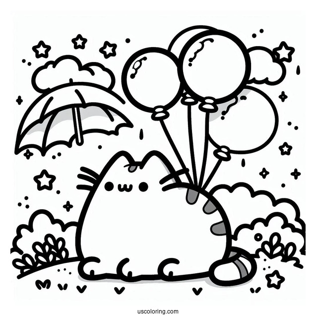Stormy And Pusheen Holding Balloons To Color