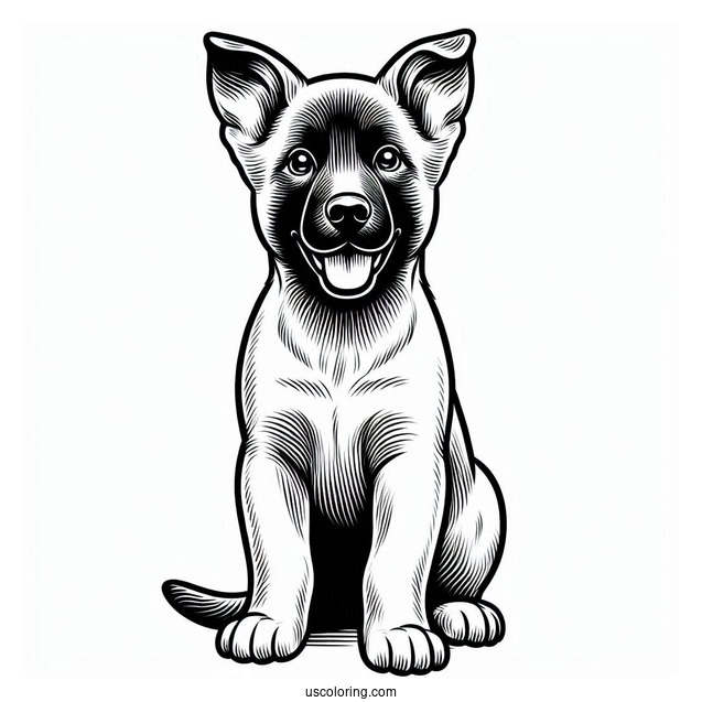 Belgian Malinois Puppy With Perked Ear Coloring Page