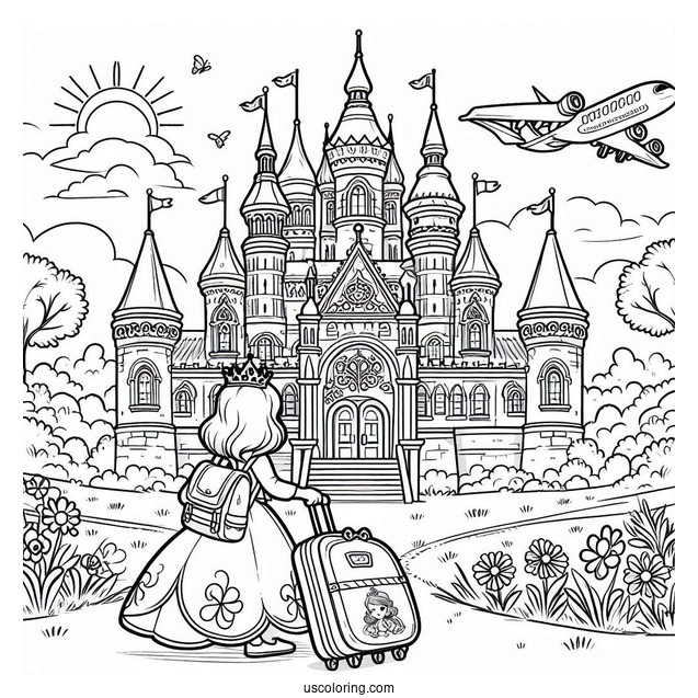 Sofia The First Coloring Page With Suitcase Going To The Castle