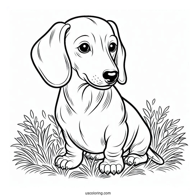 Simple Dachshund Coloring Page Sitting On Grass