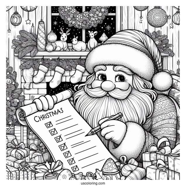 Christmas Coloring Pages For Adults Of Santa Claus Checking Naughty Or Nice List Christmas