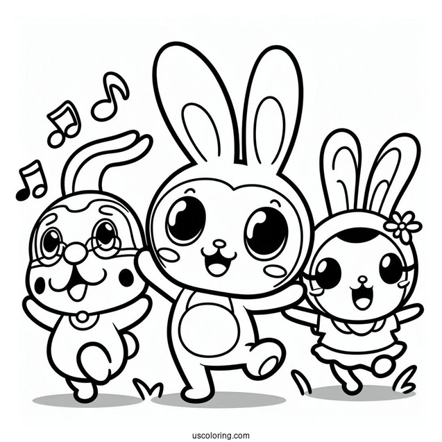 Happy Pororo Coloring Page Of Loopy, Eddy, Petty, Crong, And Poby
