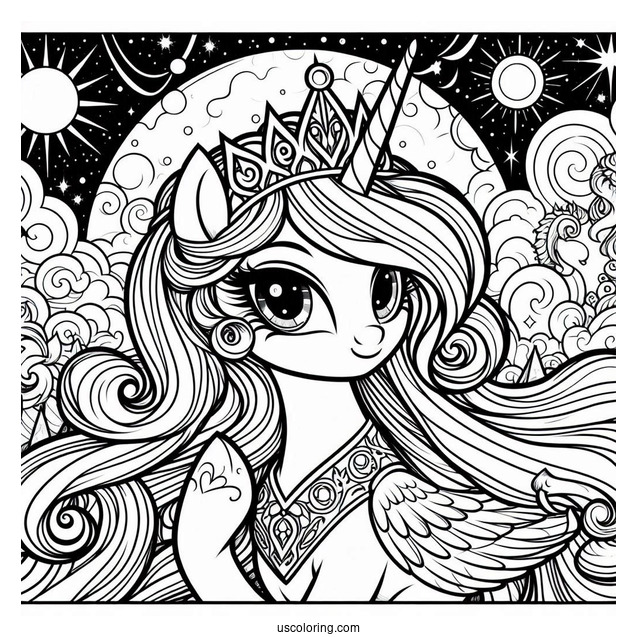 Princess Celestia Coloring Page Close Up With Detailed Main