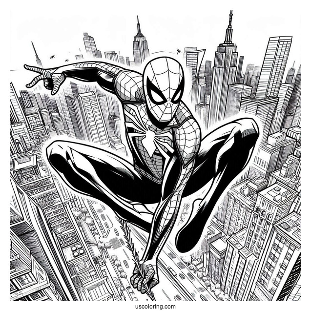 Spider-Verse Spider-Man Leaping Through City