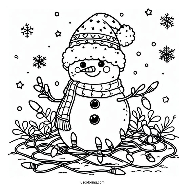 Cute Snowman Playing With Christmas Lights