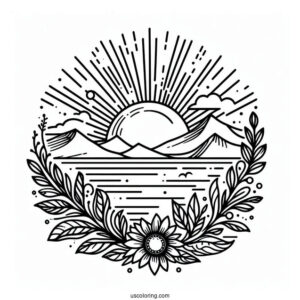 Sun Rising Over The Horizon Coloring Sheet For Kids