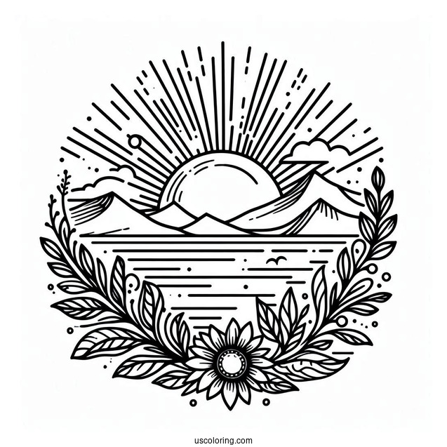 Sun Rising Over The Horizon Coloring Sheet For Kids