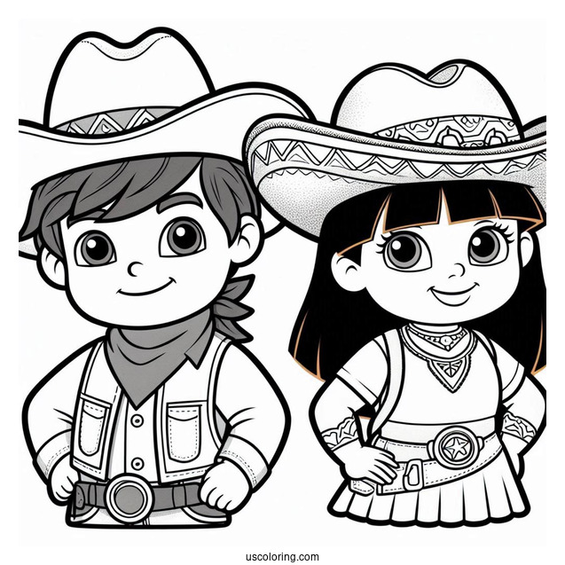 Dora And Diego Dressed As Cowboy And Cowgirl To Color