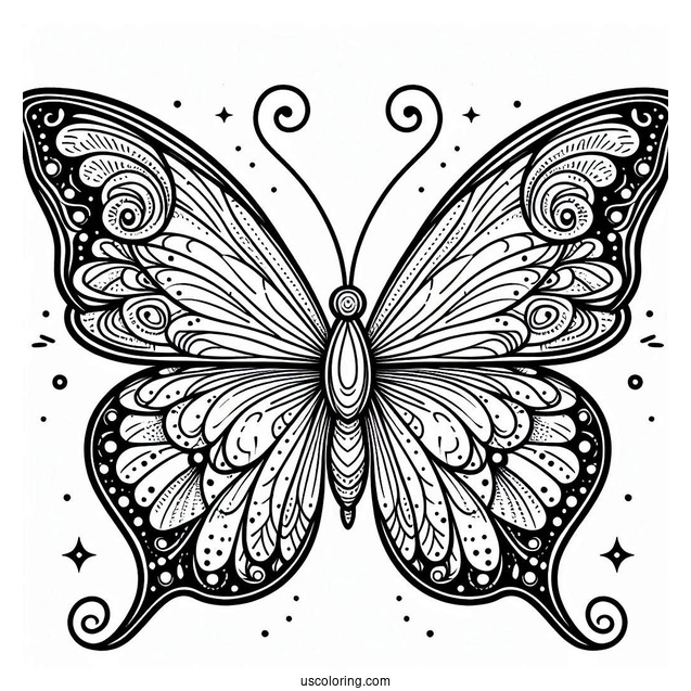 Pretty Butterfly With Detailed Wings To Color