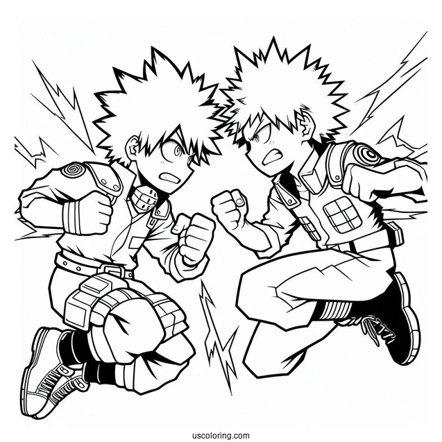 Katsuki Bakugo Fighting Alongside Deku Coloring Page