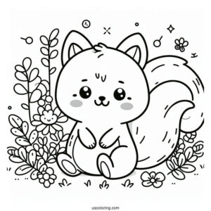 Kawaii Squirrel Coloring Page For Preschoolers