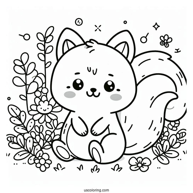 Kawaii Squirrel Coloring Page For Preschoolers