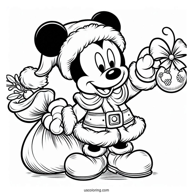 Mickey Mouse Dressed As Santa Coloring Page
