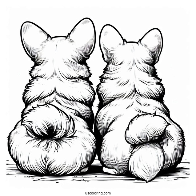 Back View Of Two Corgi Coloring Page Splooting