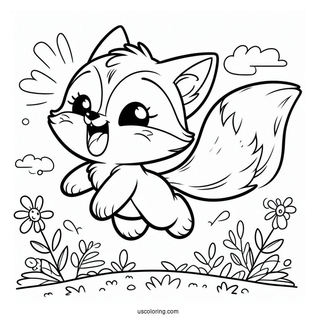 Excited Young Fox Coloring Page Leaping