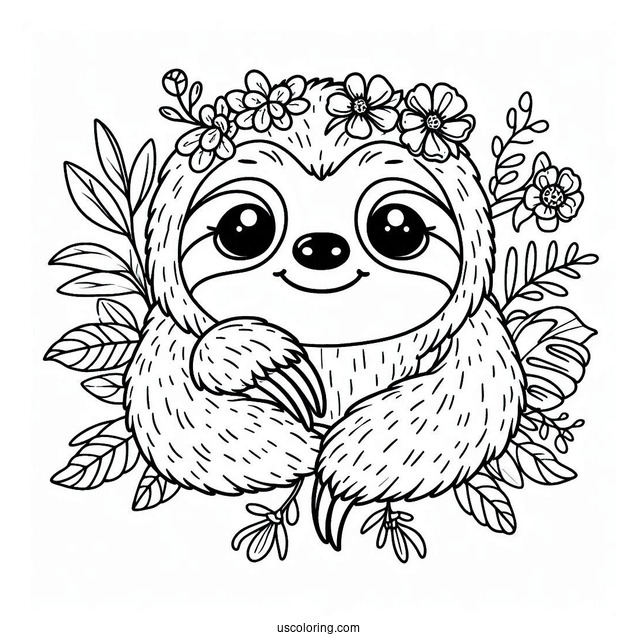Smiling Sloth Coloring Sheet For Kids