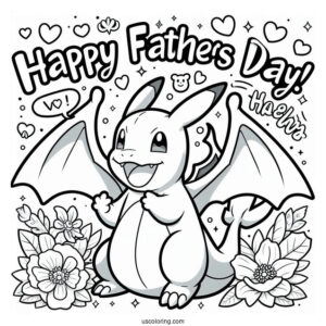 Charizard Saying Happy Father s Day Coloring Page For Kids