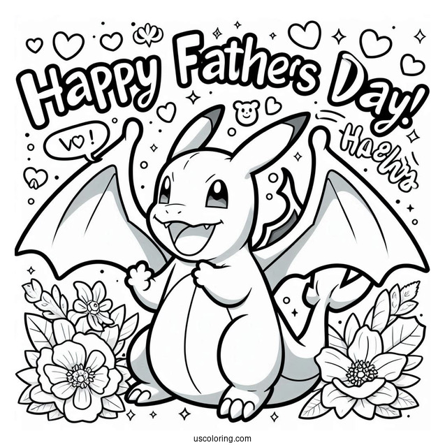 Charizard Saying Happy Father s Day Coloring Page For Kids