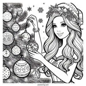 Barbie Handing Ornaments On Christmas Tree