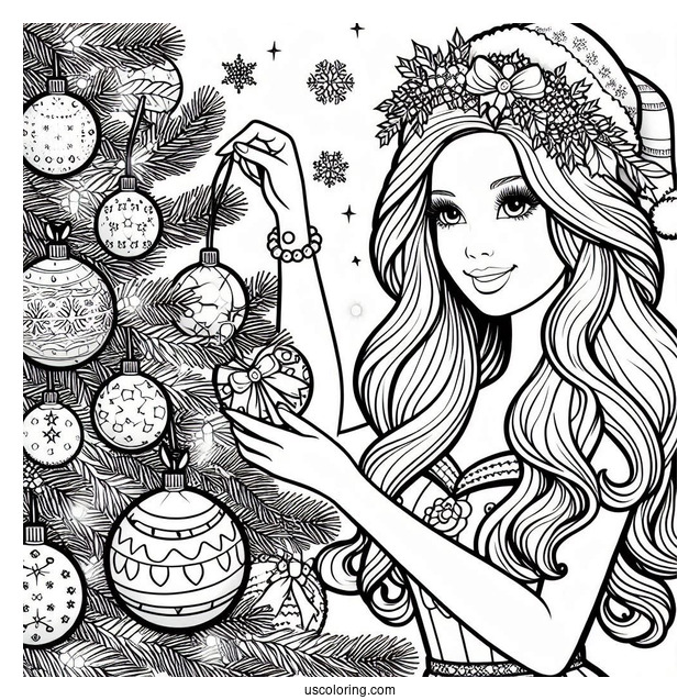 Barbie Handing Ornaments On Christmas Tree