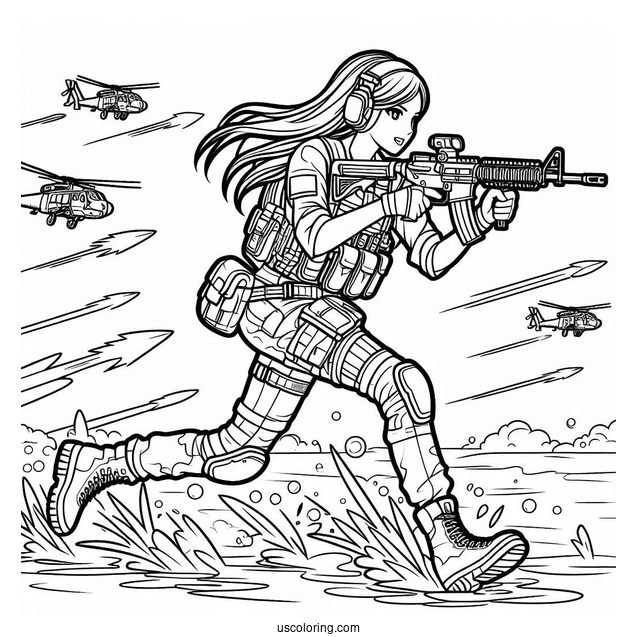 Soldier Coloring Page Running In The Middle Of A Crossfire