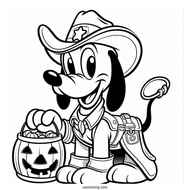 Pluto Coloring Page In Cowboy Costume Trick Or Treating For Halloween
