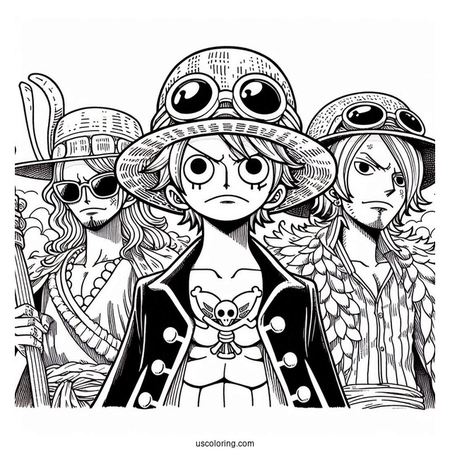Detailed One Piece Coloring Page Of Straw Hat Crew