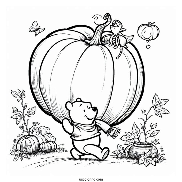 Winnie The Pooh And Piglet Carrying A Giant Pumpkin Coloring Page