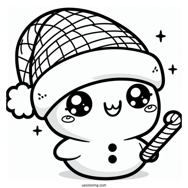 Kawaii Themed Cute Snowman To Color