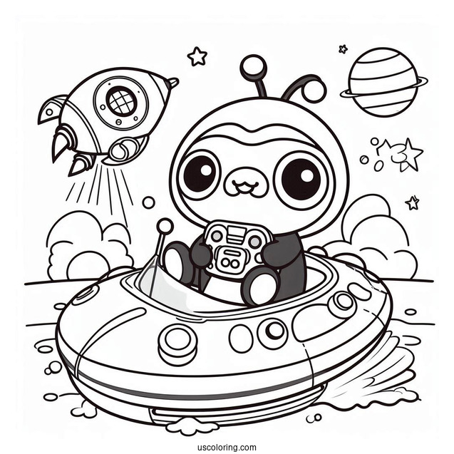 Pororo Coloring Page And Loopy Controlling Spaceship