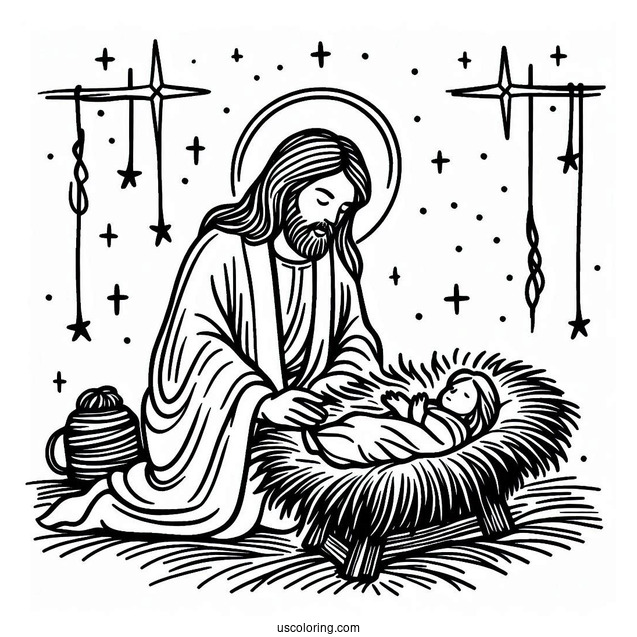 Simple Outline Of The Nativity Coloring Page of Jesus To Color