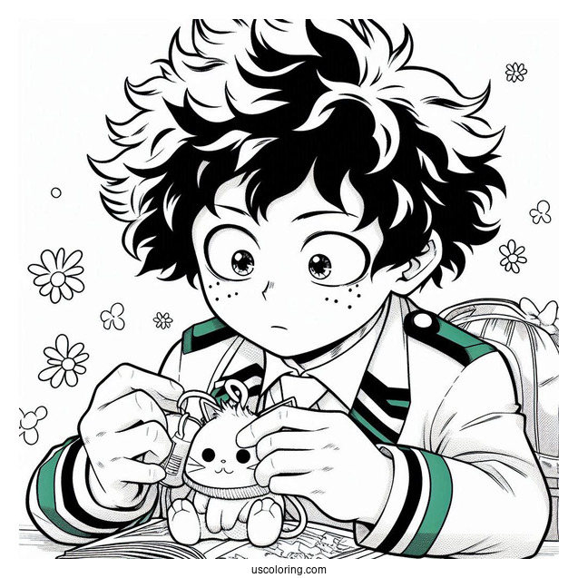 My Hero Academia Coloring Page Of Young Izuku Midoriya Playing With Toy