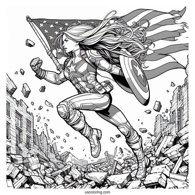Captain America Running Through Rubble